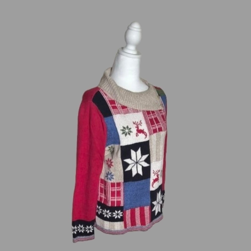 Source Unknown Multicolor Patchwork Turtleneck Sw… - image 3